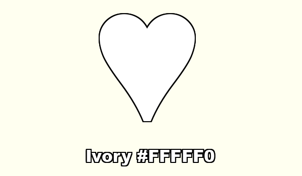 HTML color Ivory hex: FFFFF0