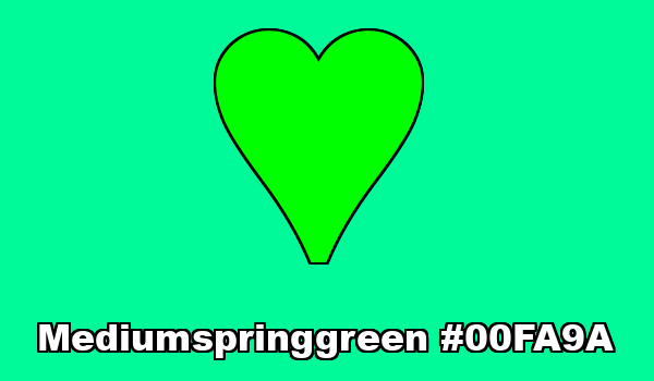HTML color Mediumspringgreen hex: 00FA9A