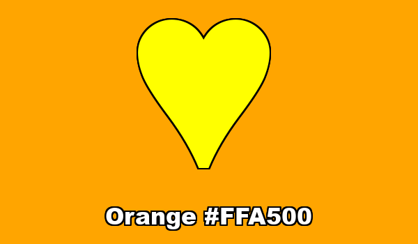 HTML color Orange hex: FFA500