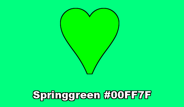 HTML color Springgreen hex: 00FF7F